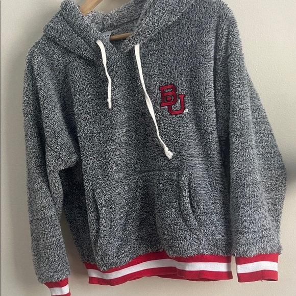 Gray BU Sherpa Hoodie with Red Accents - Picture 2 of 4